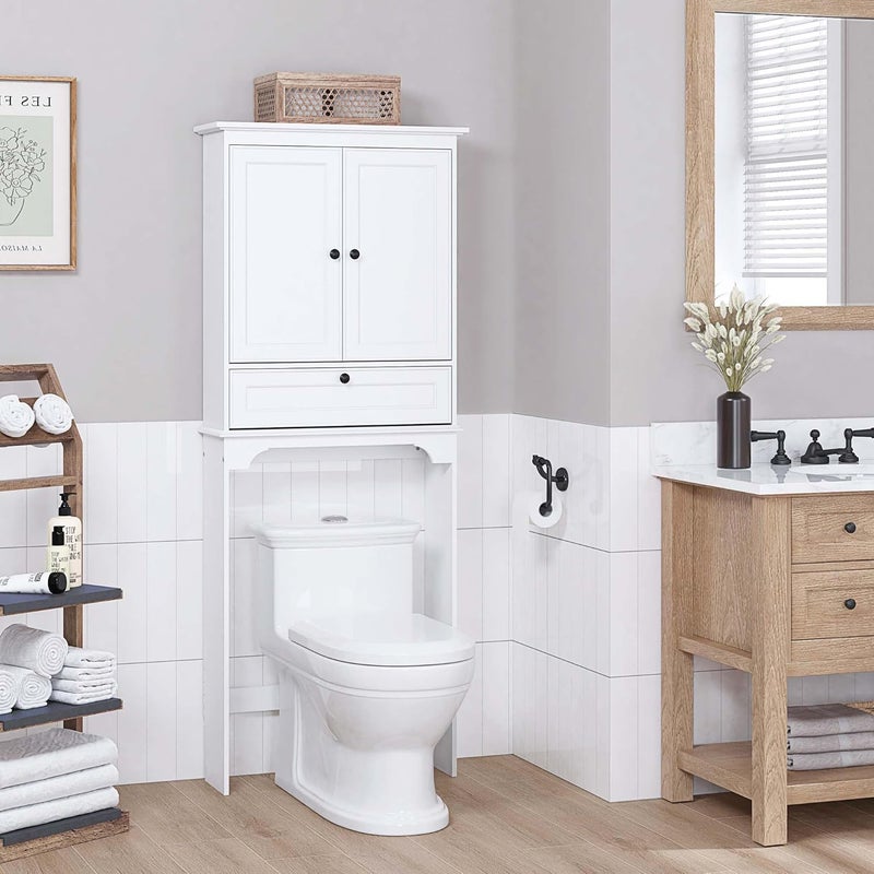 Spirich Over The Toilet Storage Cabinet, Bathroom Above Toilet Storage Cabinet with Doors and Adjustable Shelves, White - Image 1